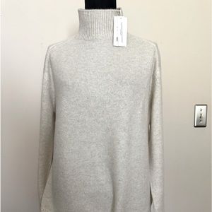 Vince. High-neck 100% Cashmere Tunic Sweater Heather Ivory